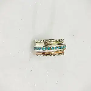 Turquoise Stones Spinner  Ring With Rose & Yellow Gold