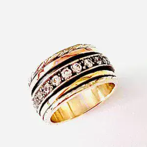 White Zircon Ring With Rose And Yellow Spinning Bands