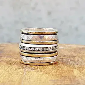 Bohemian Gold and Silver Ring With Zircon Stones