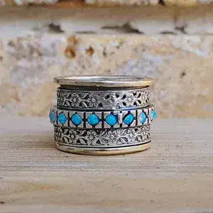 Gold and Silver Spinner Ring With Opal Stones