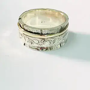 Handmade Gold and Floral Silver Spinner Ring for Women