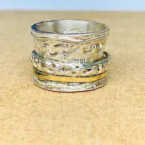 9K Gold And Silver Filigree Spinner Ring for Women