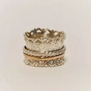 Silver Crown Ring, Filigree Spinner Ring for Women