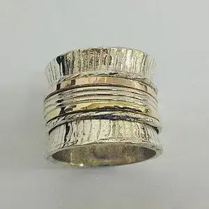 9K Gold and Silver Spinner Ring, Ethnic Ring, Antique Ring for Women